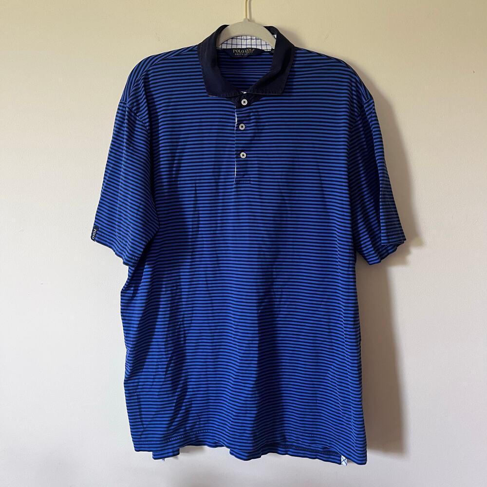 Polo Golf Ralph Lauren Blue Black Striped Short Sleeve Polo Shirt Men’s XL
